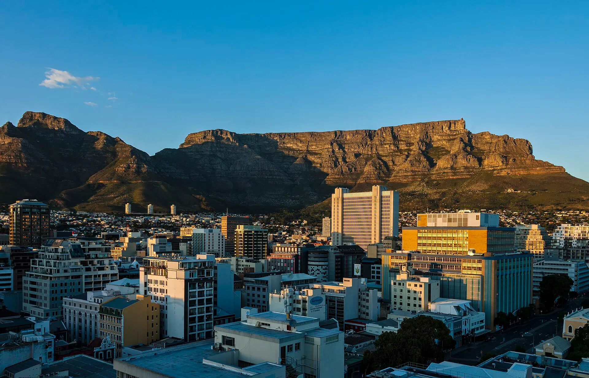 Table Mountain above Cape Town’s City Bowl at dawn.